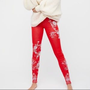 Free People Pink Floral Motif Leggings